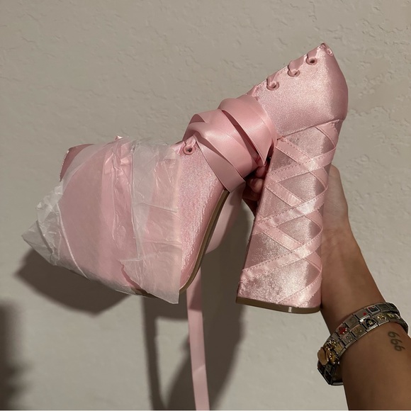 sweet sonata ballet wrap heels in pink by sugar thrillz (dolls kill) - Picture 12 of 15
